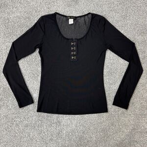Vintage Top Chic Shirt Womens Large Black Mesh Sheer Top Grunge Punk Metal Goth